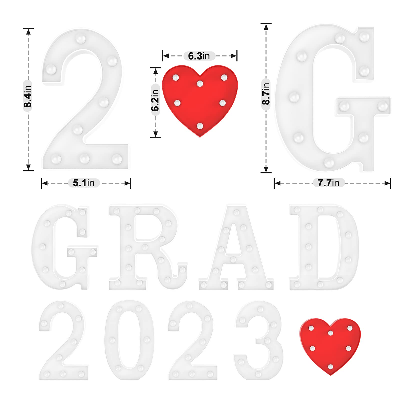 Graduation Party Decorations 2023-8 LED Long Marquee Light Up Letters 'Grad 2023' and 1 'Love' - Decor for Kindergarten Preschool High School College Graduation…