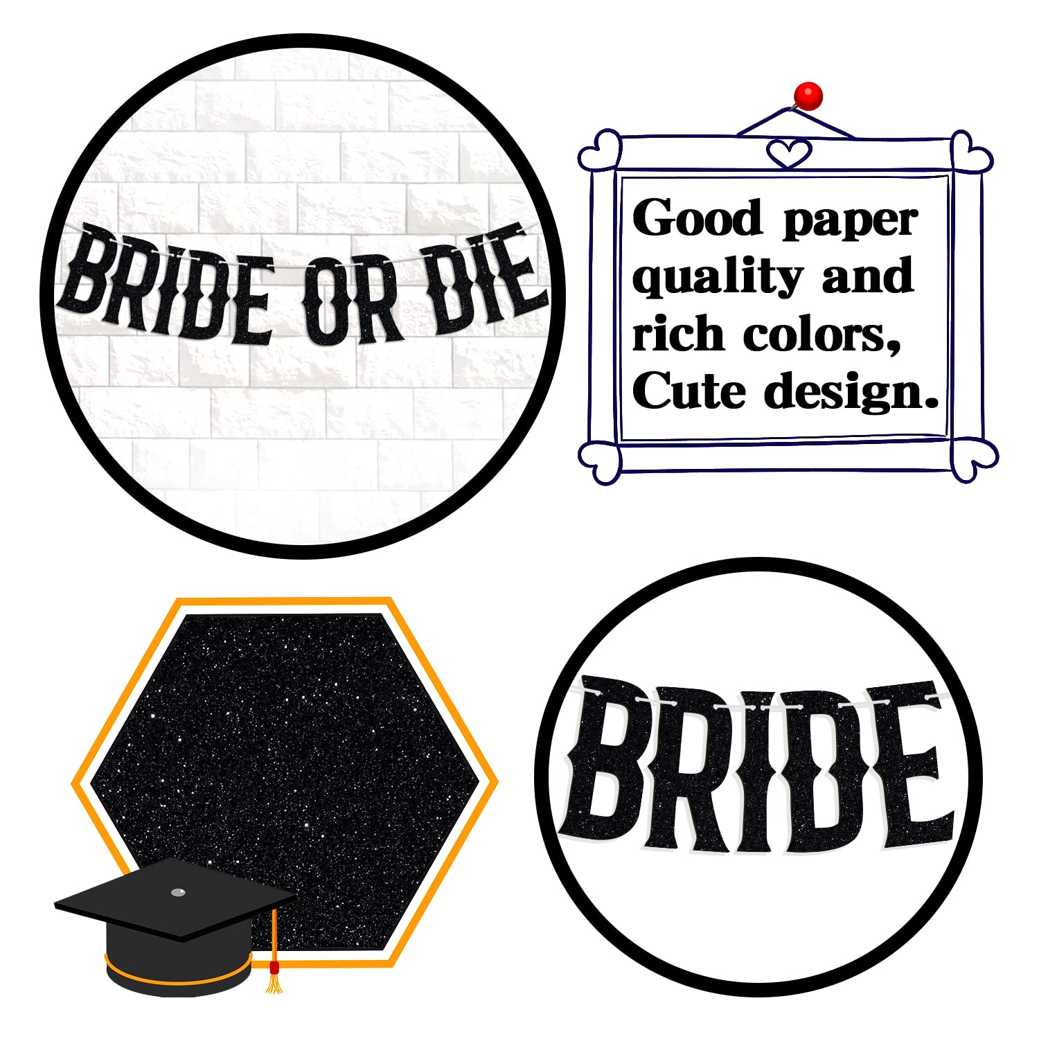 Bride or Die Banner, Spooky Bride, Halloween Bachelorette Wedding Bridal Shower Party Decorations Supplies, Black Glitter