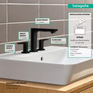 Hansgrohe Rebris E Contemporary 2-Handle 3-Hole 5-inch Tall Bathroom Sink Faucet in Chrome, 72532001