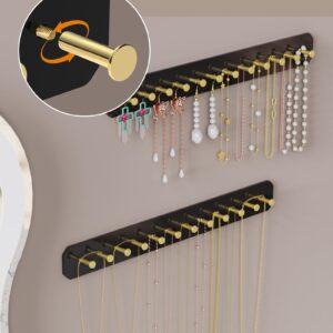 NiHome Wall Mounted Acrylic Jewelry Organizer 2-Pack, Durable Sleek Rack Strong Carbon Steel Hooks for Dressing Table, Bathroom, Kitchen, Hassle-Free Installation Multiple Mounting Options (Black)