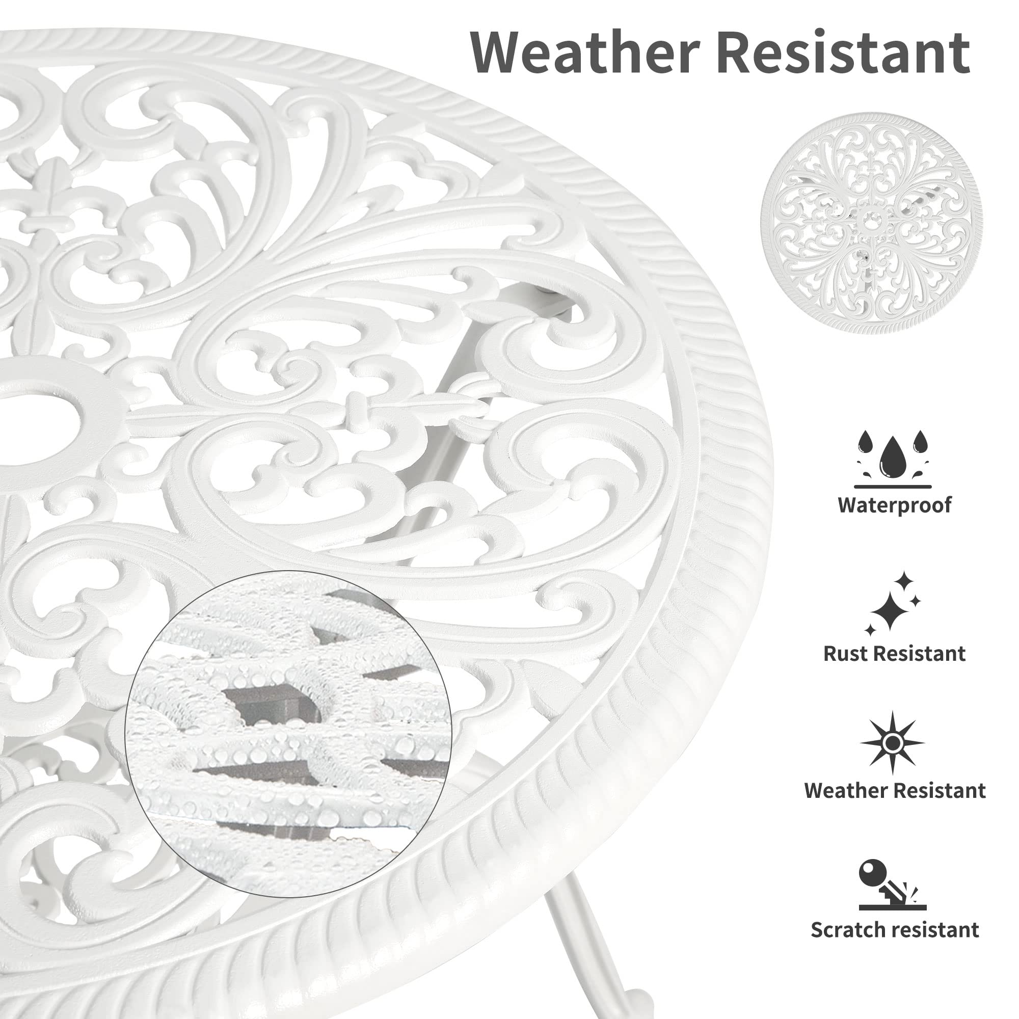 HOMEFUN Bistro Table and Chairs Set of 2 Outdoor -3 Piece Outdoor Patio Set, Butterfly Pattern Cast Aluminum Patio Bistro Set for Garden Balcony, Durable Rust All - Weather Resistance (White)