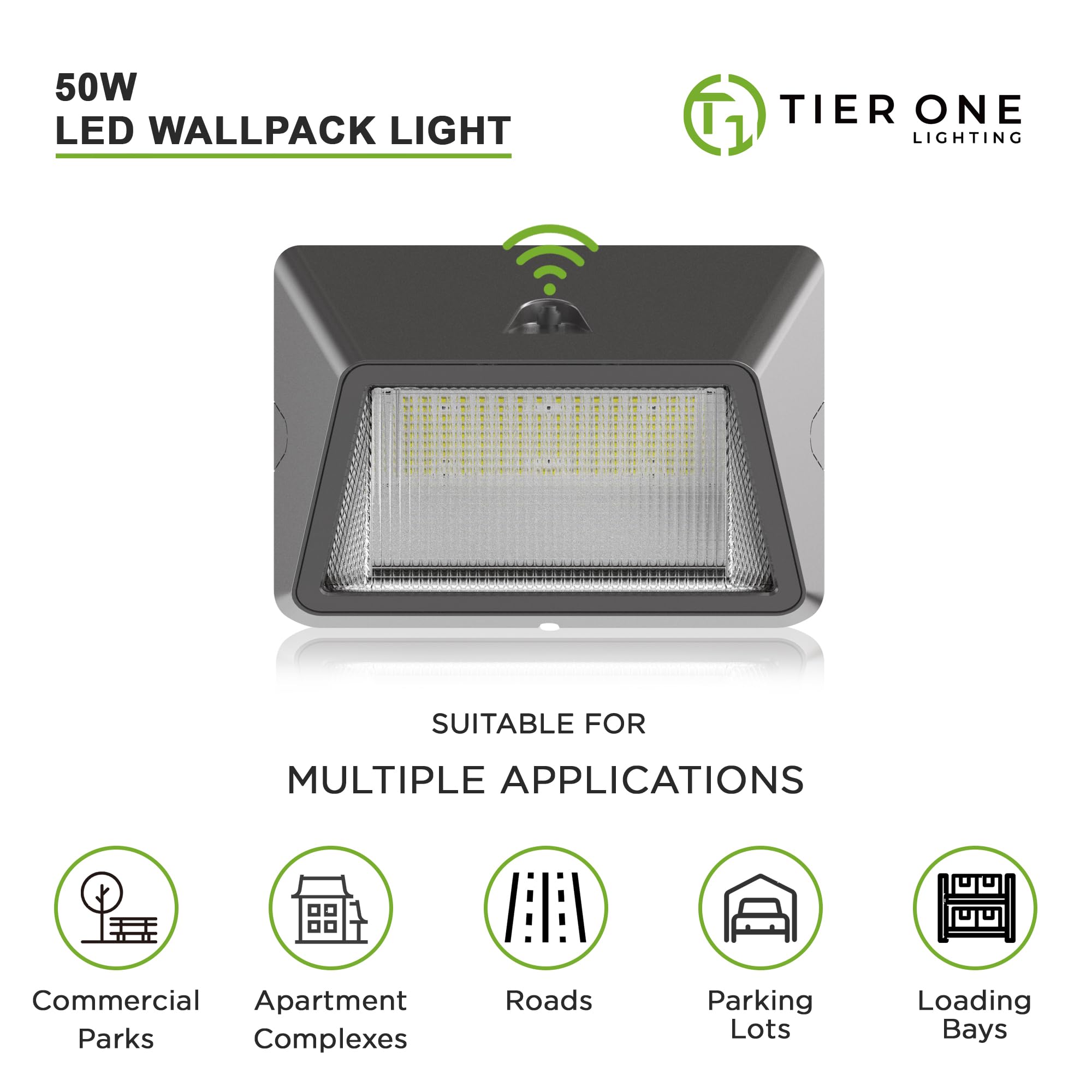 TIERONE 50W LED Wall Pack Light Dusk to Dawn Photocell Outdoor Commercial Security Area Lighting Fixture UL Listed 5500LM 4000K Daylight 400W HPS/HID Equivalent IP65 Waterproof 120-277V 2PACK