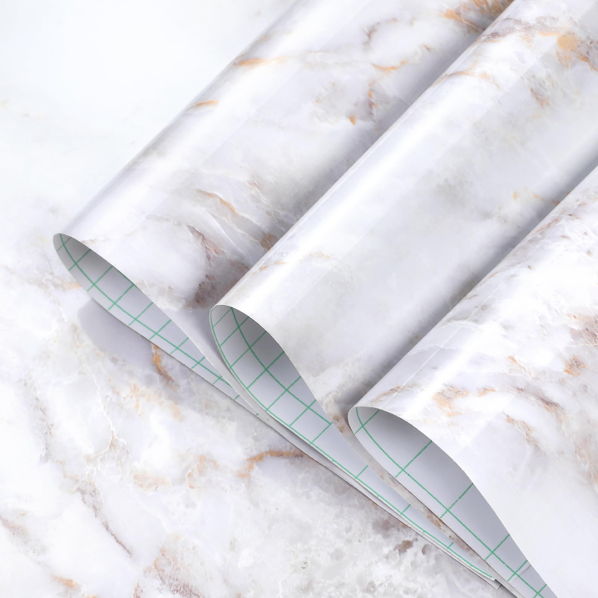 Homein Marble Contact Paper 17.5"×78.7", Peel and Stick Countertops Wallpaper Waterproof Self Adhesive Wall Paper Roll for Cabinets Drawers Kitchen Old Furniture, Modern Glossy White/Gold