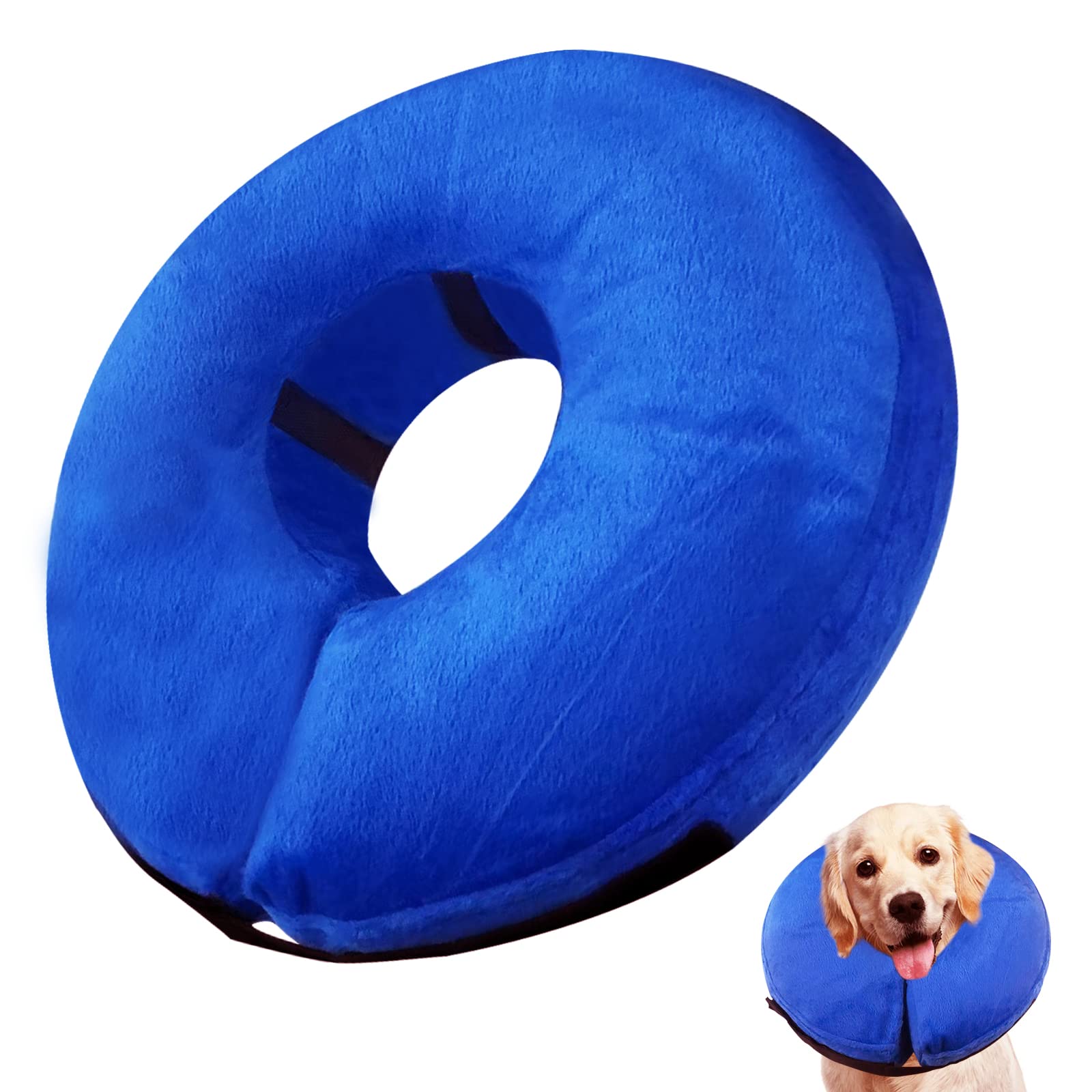 Tricess Inflatable Dog Cone Collar (L Size), Soft Blow-up Protective Recovery Dog Collar, Pet Donut Cone Collar, Comfy Elizabethan Collar After Surgery for Small Medium Dog to Prevent Biting, Blue