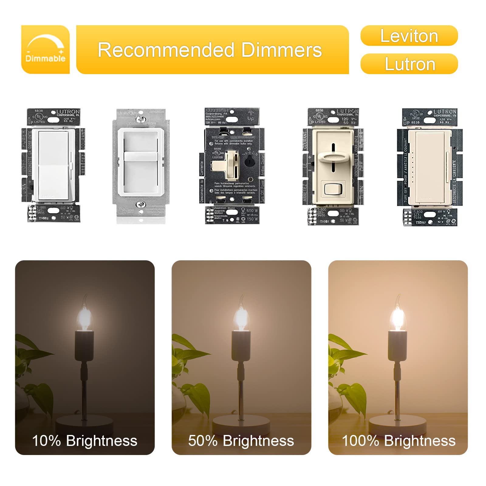 Antique Dimmable E26 LED Candelabra Bulbs 25W Equivalent, 2W CA10 Flame Tip LED Chandelier Candle Light Bulbs, Clear Glass, 3000K Soft White Pandent Lights Wall Sconces Lamp, 200LM, 6 Pack