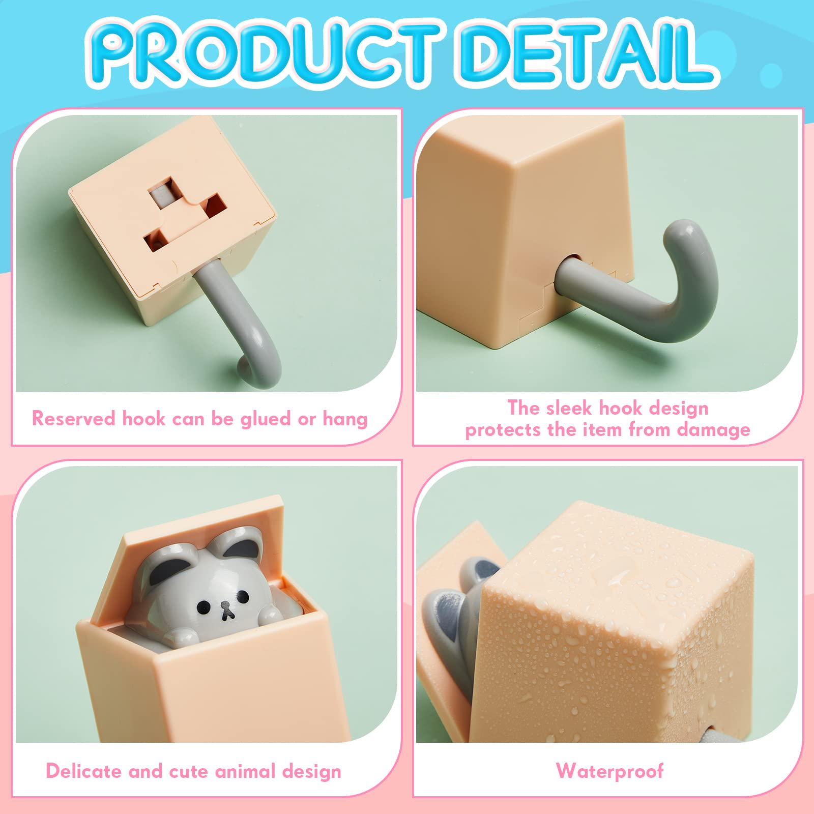 Weysat Creative Cat Key Hook (5Pcs), Cute Pet Adhesive Wall Hooks for Hat, Scarf, Towel, Bag, Waterproof ABS Material, Without Drilling, Kawaii Decorations for Home