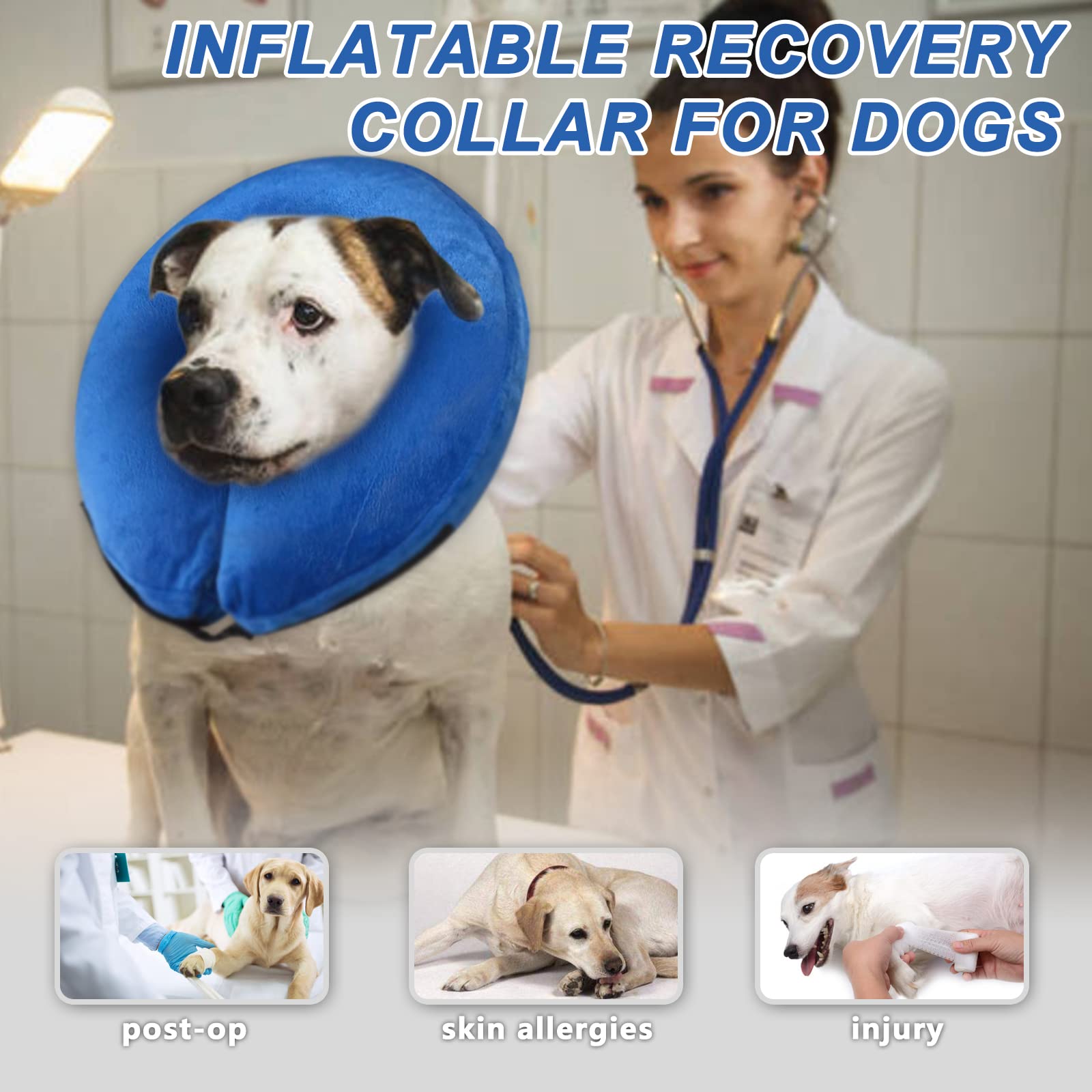 Tricess Inflatable Dog Cone Collar (L Size), Soft Blow-up Protective Recovery Dog Collar, Pet Donut Cone Collar, Comfy Elizabethan Collar After Surgery for Small Medium Dog to Prevent Biting, Blue