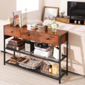 Yoobure Console Table with 3 Drawers, 47" Entryway Table with Storage Shelves, Narrow Long Sofa Table with Outlets & USB Ports, 3-Tier Entry Table, Couch Table for Living Room, Hallway, Foyer, Hall