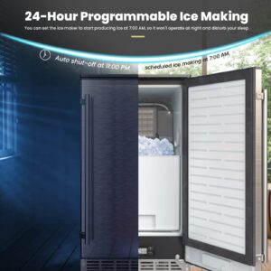 GLACER Under Counter Ice Maker, 80lbs/ 24H, Built-in Ice Machine with Drain Pump, Reversible Door, 24H Timer & Self-Cleaning, Freestanding Ice Cube Machine for Commercial and Home Use