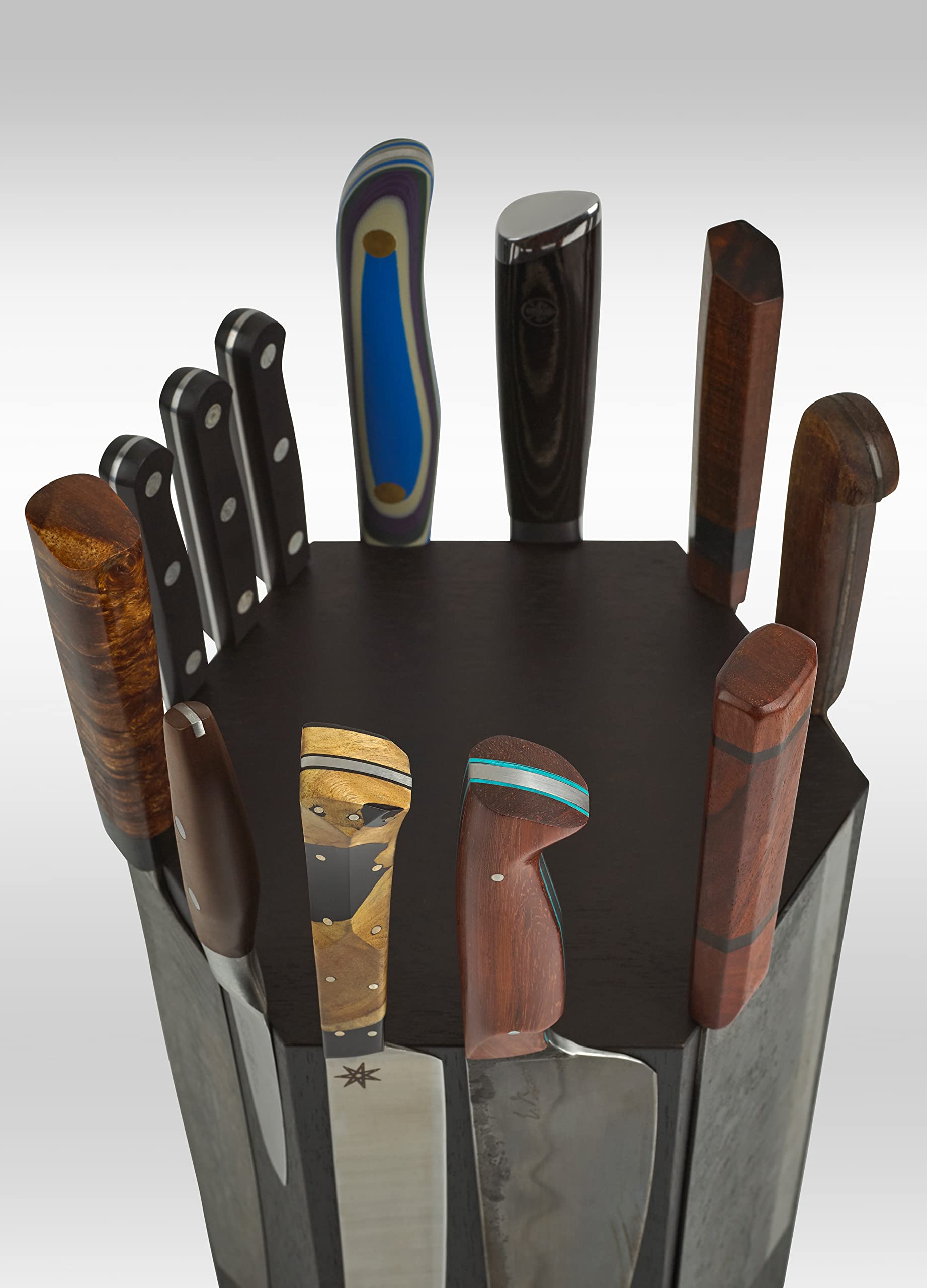 The 360KB ™ (Black) magnetic rotating knife block - handmade in Washington - shortest member of the 360 Knife Block ® family