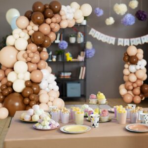 DBKL Brown Balloon Garland Arch Kit with Different Size Nude Coffee Brown Ivory White Boho Tan Neutral Balloons for Woodland Teddy Bear Baby Shower Jungle Safari Birthday Party Decorations