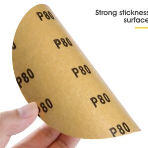 LuckyGuard 100 PCS 6 Inch Gold PSA Sanding Discs 80 Grit Self Adhesive Sticky-Back Sandpaper for DA Sander Finishing Various Materials-Wood Metal Plastics Woodworking Sanding Disc Roll