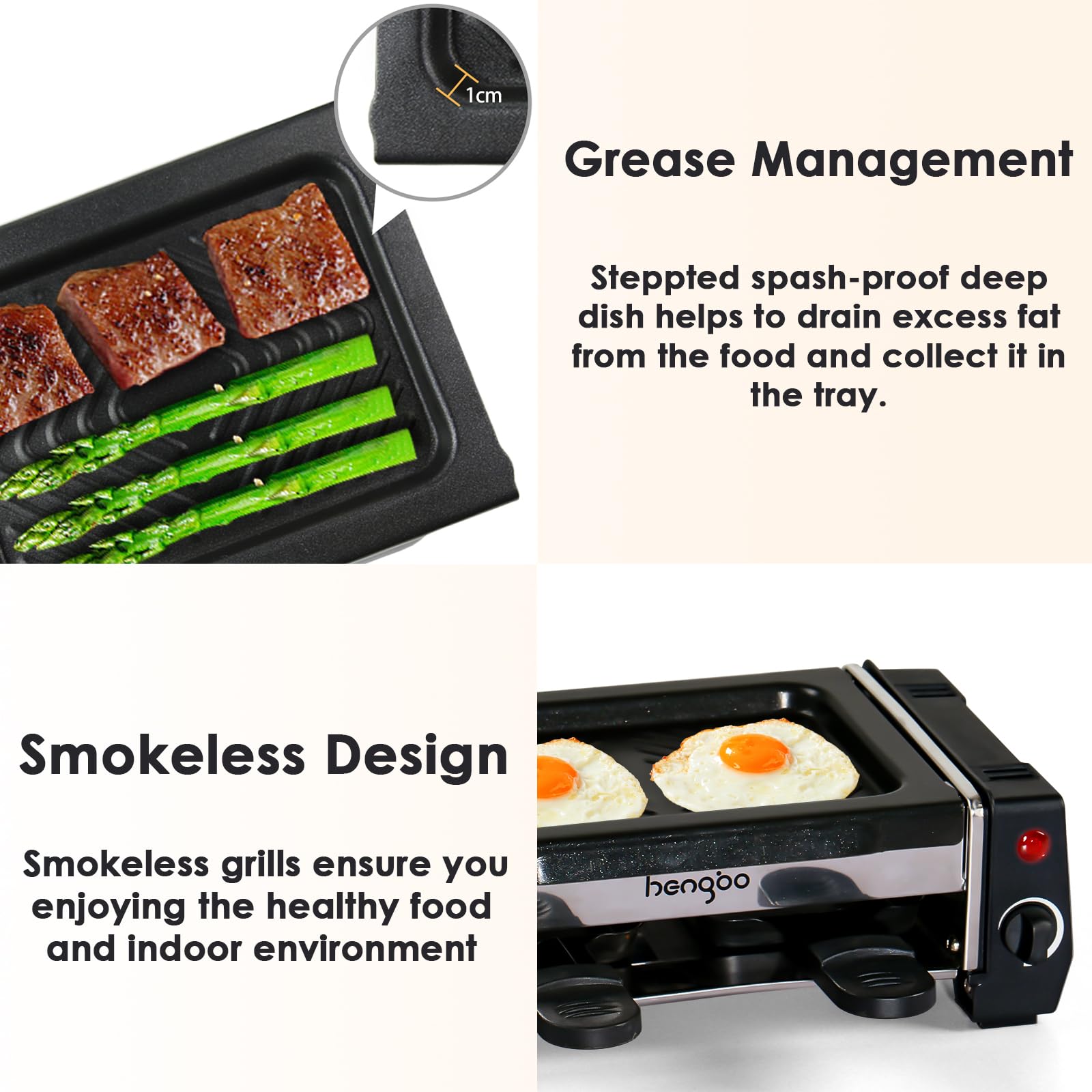 Raclette Grill, Korean BBQ Grill Electric Grill Indoor, 2 in 1 Electric Griddle Nonstick with 2 Raclette Cheese Pans, Smokeless Indoor Grill Temperature Control Ideal for Family and Party Fun