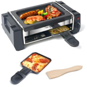 raclette grill, korean bbq grill electric grill indoor, 2 in 1 electric griddle nonstick with 2 raclette cheese pans, smokeless indoor grill temperature control ideal for family and party fun