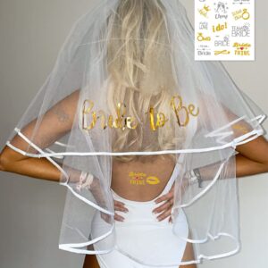 Bachelorette Party Decorations, Bridal Shower Decorations for Engagement Wedding Parties, 52pcs Bride To Be Party Supplies Kit with Sash, Veils, Banner, Cake Toppers, Temporary Tattoos & Gold Balloons