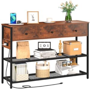 yoobure console table with 3 drawers, 47" entryway table with storage shelves, narrow long sofa table with outlets & usb ports, 3-tier entry table, couch table for living room, hallway, foyer, hall