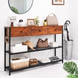 Yoobure Console Table with 3 Drawers, 47" Entryway Table with Storage Shelves, Narrow Long Sofa Table with Outlets & USB Ports, 3-Tier Entry Table, Couch Table for Living Room, Hallway, Foyer, Hall