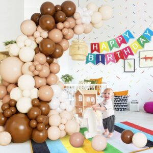 DBKL Brown Balloon Garland Arch Kit with Different Size Nude Coffee Brown Ivory White Boho Tan Neutral Balloons for Woodland Teddy Bear Baby Shower Jungle Safari Birthday Party Decorations