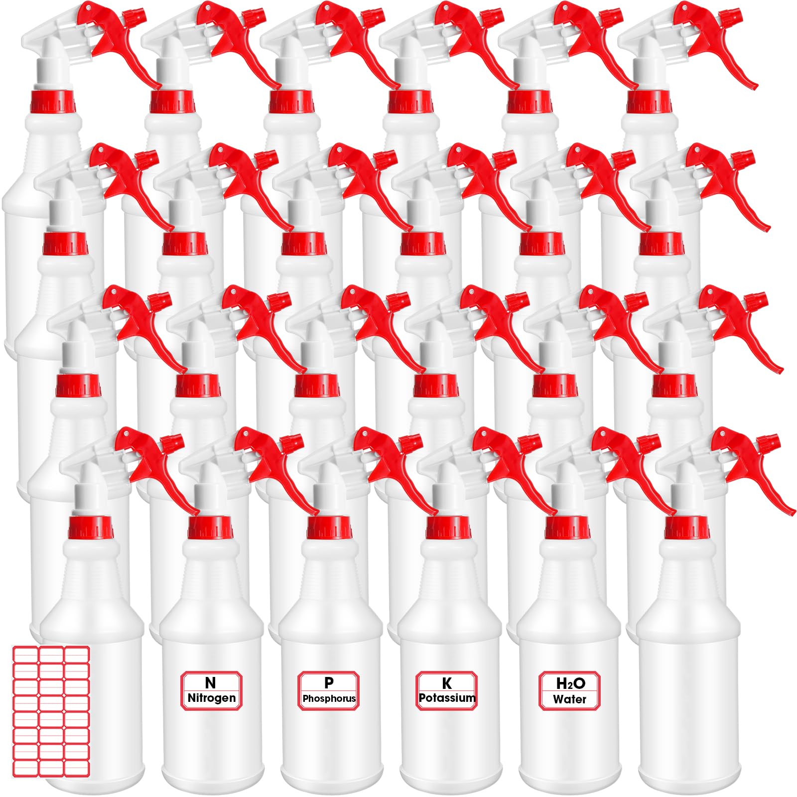 Gerrii 24 Pcs 24oz Plastic Spray Bottle Bulk, Empty Refillable Squirt Bottles for Cleaning Solution, Leak Proof Water Spray Bottle with Adjustable Nozzle and Stickers Commercial Supplies(Red)