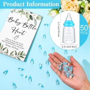 Chunful 51 Pcs Baby Shower Games Include Greenery Baby Bottle Hunt Sign Wooden Baby Gift Sets and 50 Pcs Resin Baby Bottle Shower Favor for Baby Shower Gender Reveal (Blue)