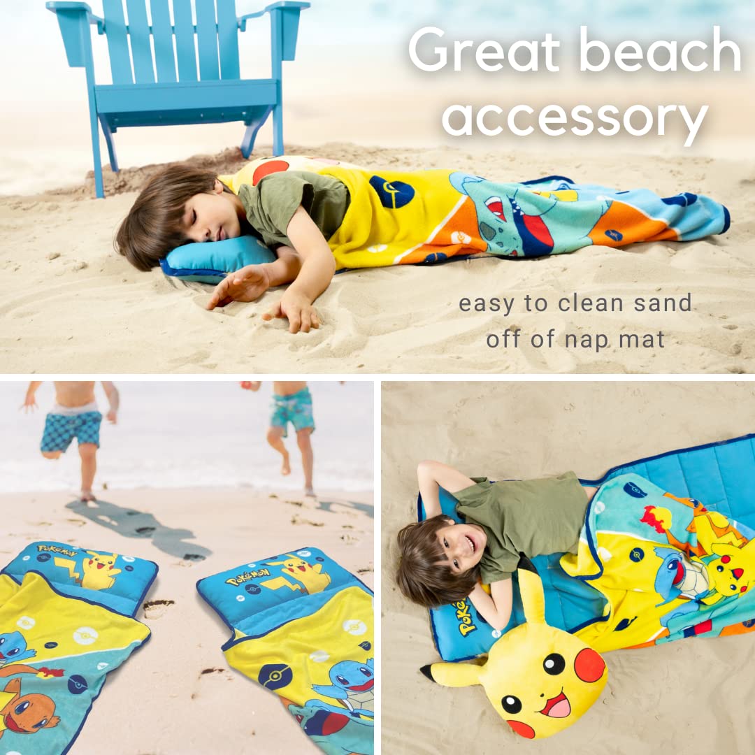 Pokemon Anime 24"(W) X 45"(L) Soft Toddler Nap Mat with Pillow and Blanket Perfect for Preschool, Daycare, and Travel (100% Official Licensed Product)