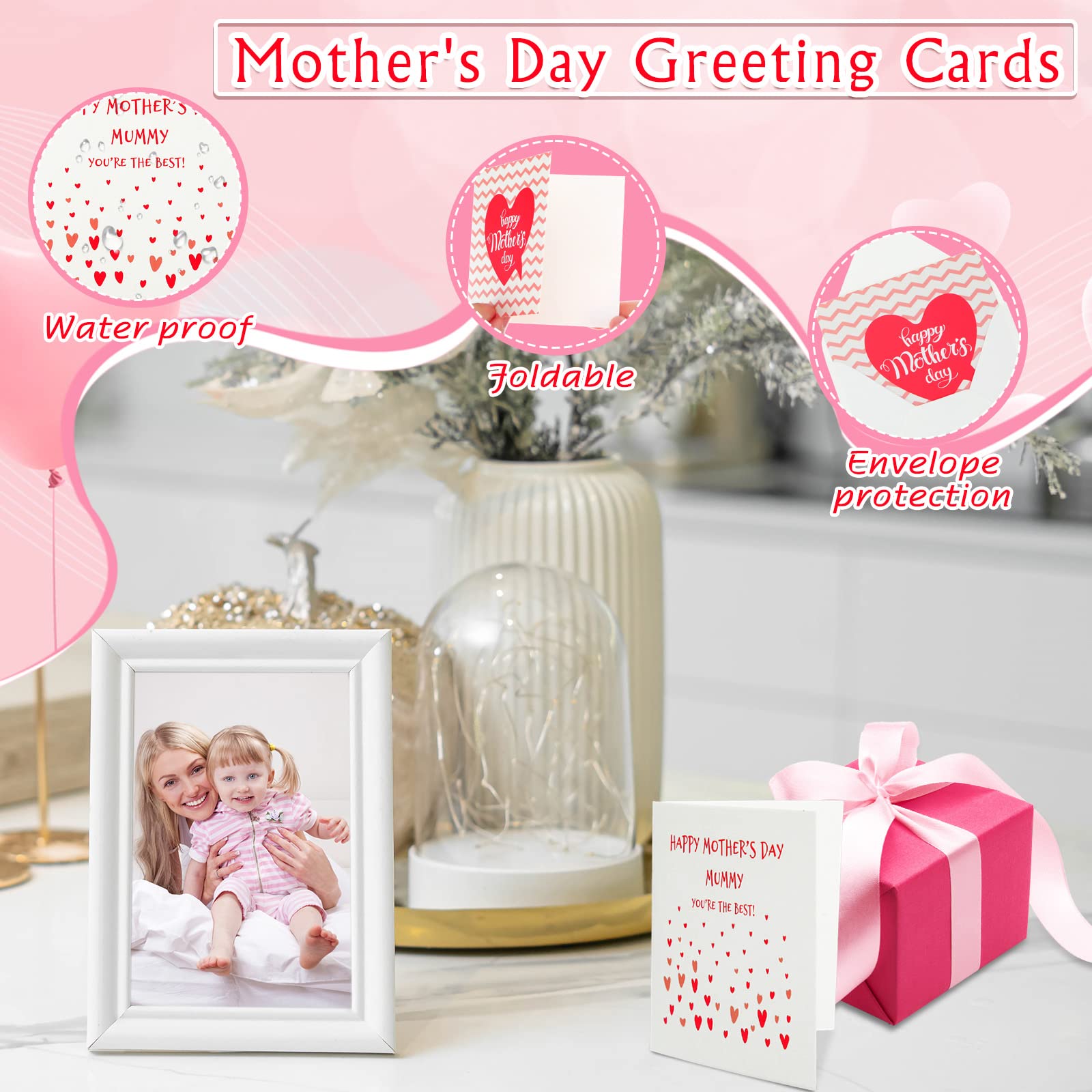 Faccito 24 Sets Mother's Day Card with Envelopes 3.35 x 3.35 Inch 6 Assorted Happy Mother's Day Loving Small Note Card Mother Birthday Card Mother Greeting Cards for Mother's Day Birthday Gifts