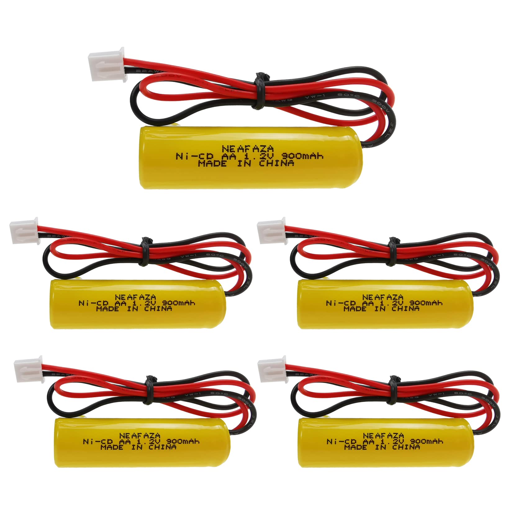 NEAFAZA 5 Pack 1.2v 900mAh Ni-CD AA Exit Sign Emergency Light Battery Replacement Compatible with Unitech AA900mAh OSA268 ELB CS01 Lithonia Battery EXR LED EL M6