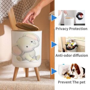 LOPYEIJFG Trash Can with Lid Kitchen Bathroom Bedroom 1.8 Gallon Press Cover Cute Baby Elephant a Cartoon Style Watercolor Animal an Isolated for Wood Small Garbage Bin Wastebasket Office Waste Bin