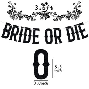 Bride or Die Banner, Spooky Bride, Halloween Bachelorette Wedding Bridal Shower Party Decorations Supplies, Black Glitter