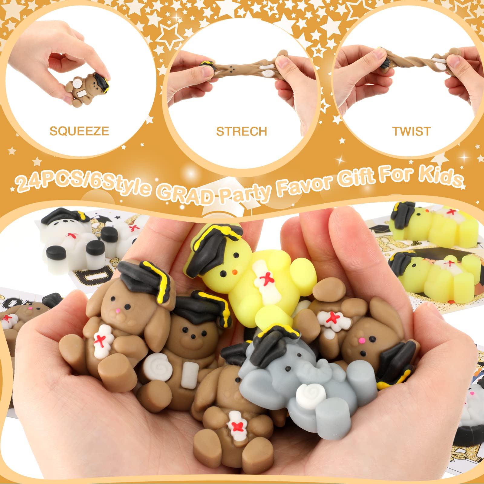 Sotiff 24 Sets Graduation Animal Toy with Cards Gift Set Graduation Party Favors Grad Animal Toy Mini Kawaii Toy Fidget Toys for School Grad Classroom Teacher Student Award