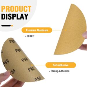 LuckyGuard 100 PCS 6 Inch Gold PSA Sanding Discs 80 Grit Self Adhesive Sticky-Back Sandpaper for DA Sander Finishing Various Materials-Wood Metal Plastics Woodworking Sanding Disc Roll