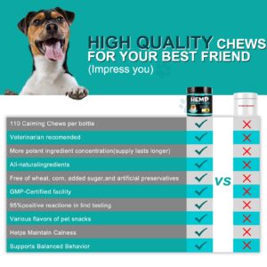 PLSHSBSE Hemp Calming Chews for Dogs, 110PCS Calming Treats for Dogs Anxiety Relief, Calming Aids for Dogs with Melatonin & Valerian Root, Calming Dog Chews for All Breeds & Sizes (Duck Flavor)