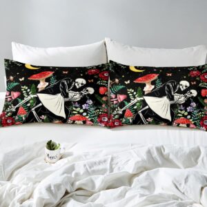 Manfei Mushroom Kids Sheet King Size,Sun Moon Starry Sky Romantic Bedding Set,Boys Girls Adults Room Decor,Butterfly Skeleton Flowers Boho Red Trippy Bed Sheet Set 4pcs(Fitted + Flat + 2 Pillowcases)