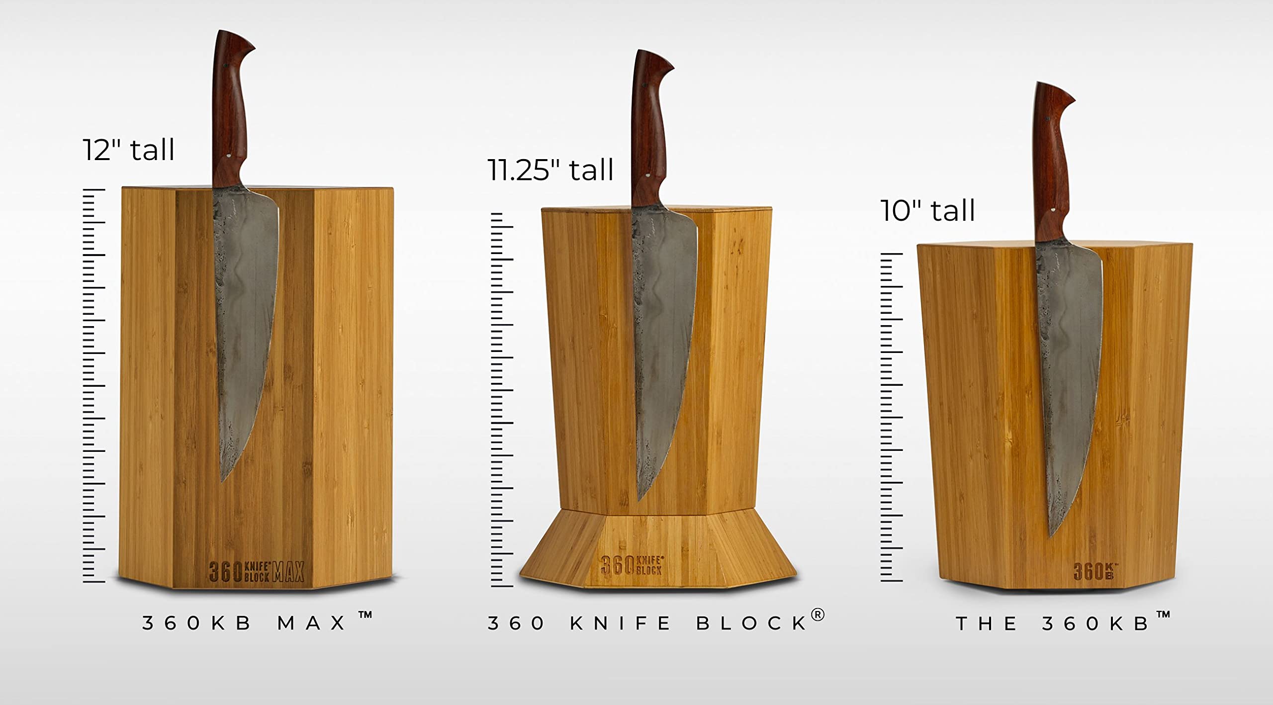 The 360KB ™ (Black) magnetic rotating knife block - handmade in Washington - shortest member of the 360 Knife Block ® family