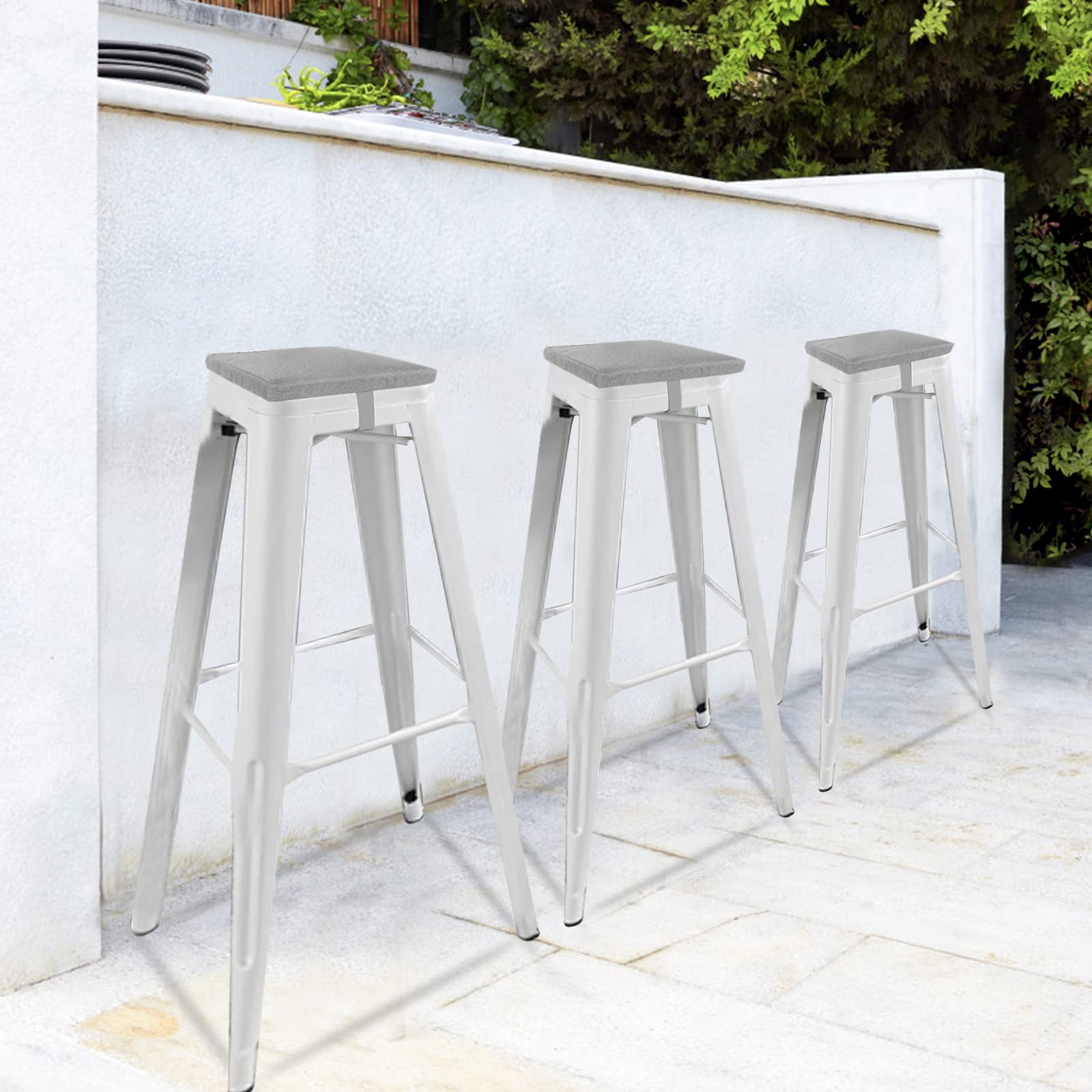 GUEGLSA Outdoor Bar Stool Cushions Square 14 Inch,Non Slip Square Seat Pad with Ties 14x14in,Waterproof Chair Cushions for Bar Stools,Cushion Only,Set of 2,(Grey)