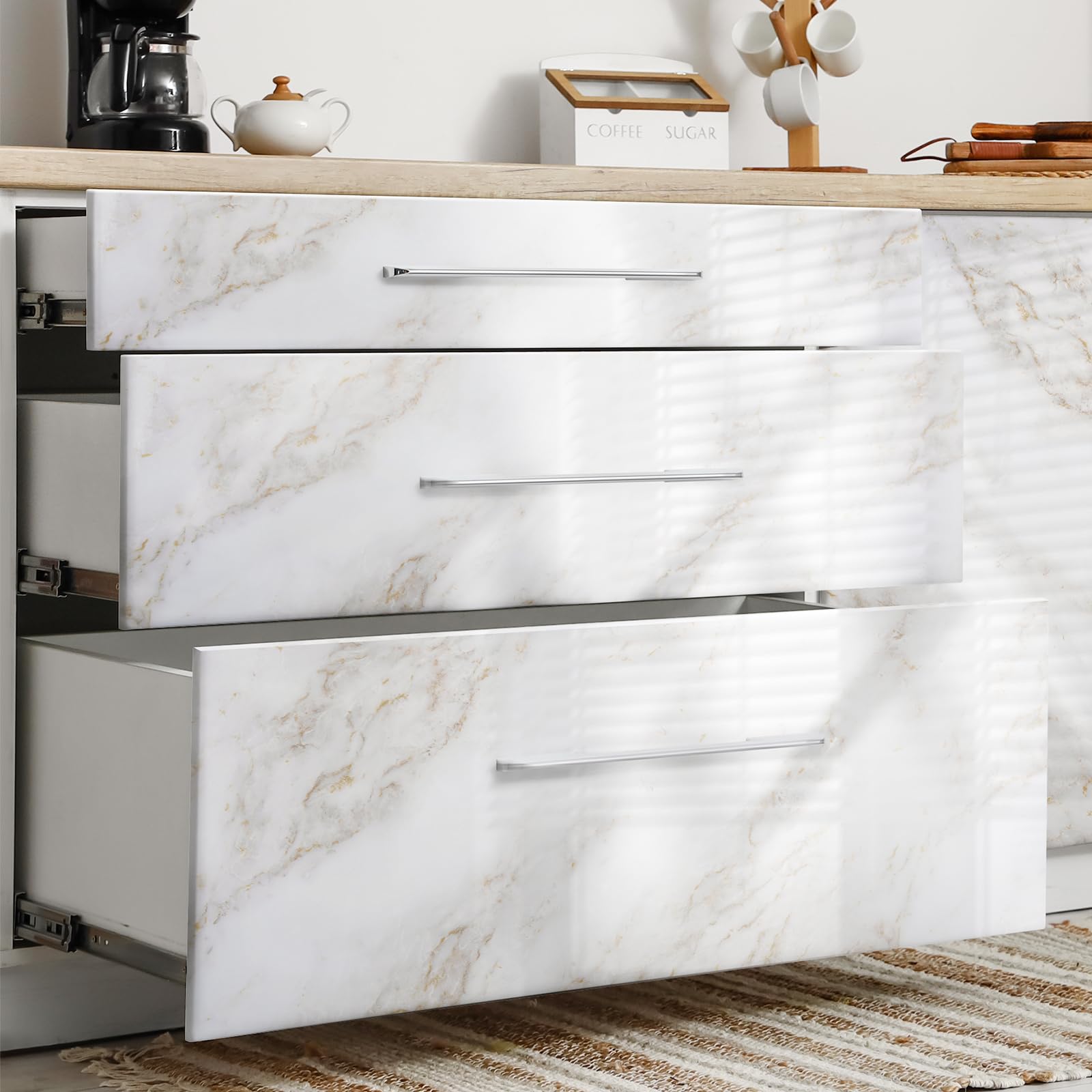 Homein Marble Contact Paper 17.5"×78.7", Peel and Stick Countertops Wallpaper Waterproof Self Adhesive Wall Paper Roll for Cabinets Drawers Kitchen Old Furniture, Modern Glossy White/Gold