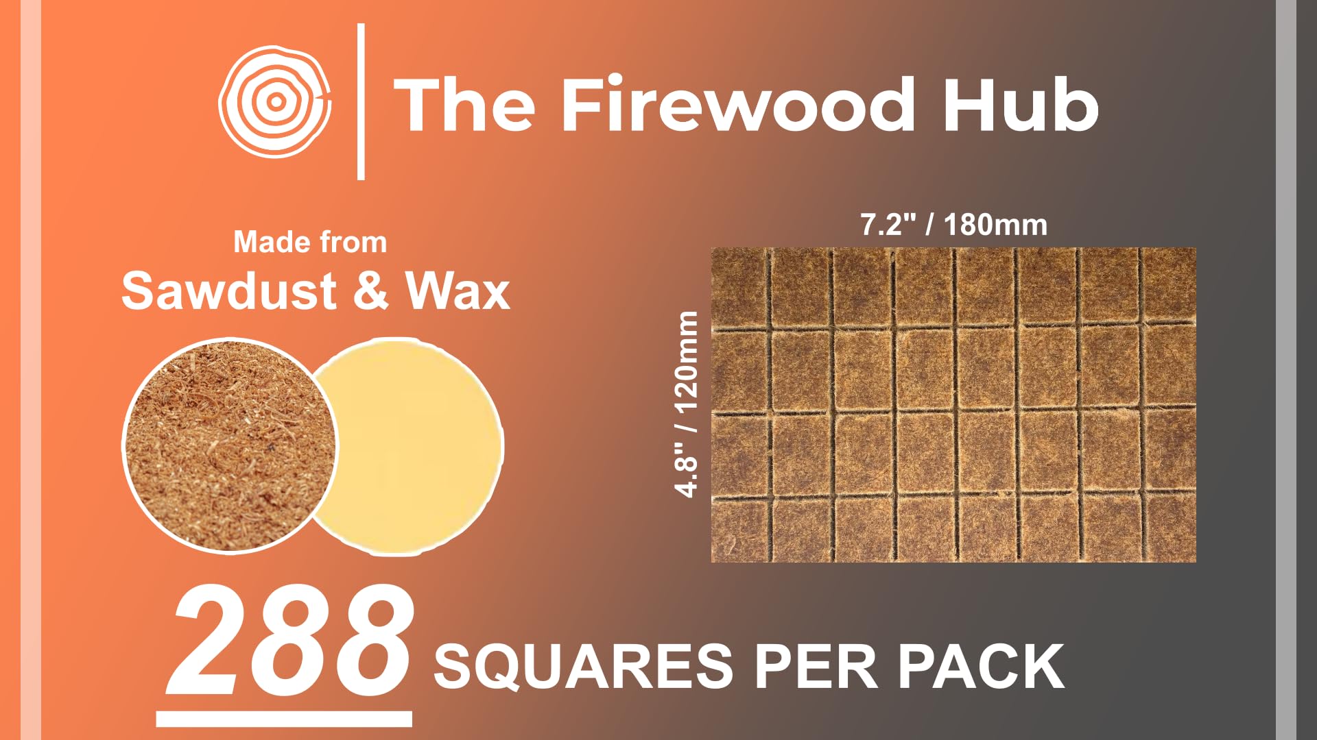 Fire Starter Cubes - 288 Squares per Box, Wood Fibre and Wax Composition, Ideal Fire Starters for Campfires, Efficient Charcoal Starter Solution for Outdoor and Indoor Use