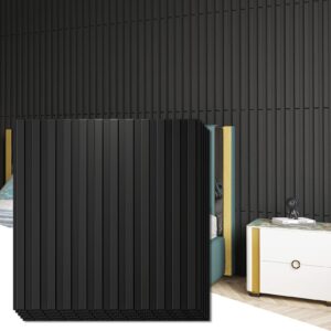 art3d slat wall panel, 3d fluted textured panel 12-tile 19.7 x 19.7in. - black