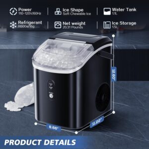 Nugget Ice Makers Countertop, Crushed Ice Maker with 35Lbs/24H,Soft Chewable Ice, Pebble Ice Maker with Self-Cleaning, Ice Scoop and Ice Basket,for Home,Office,Kitchen,Stainless Steel (Black)