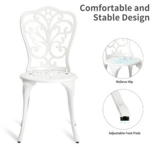 HOMEFUN Bistro Table and Chairs Set of 2 Outdoor -3 Piece Outdoor Patio Set, Butterfly Pattern Cast Aluminum Patio Bistro Set for Garden Balcony, Durable Rust All - Weather Resistance (White)