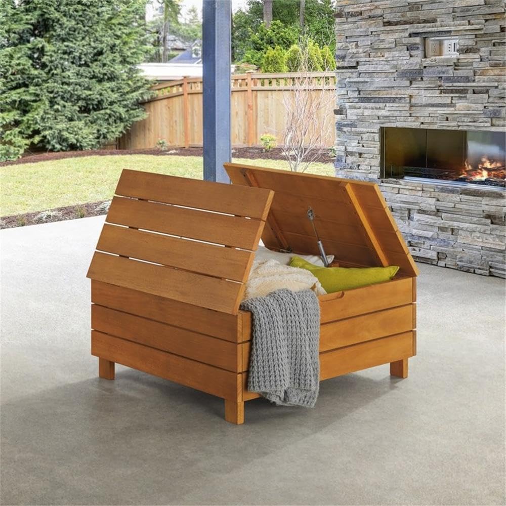 Outdoor Coffee Table - Weather-Resistant Eucalyptus Wood Patio Furniture Table with Lift Top Storage Compartment (Brown)