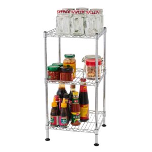 Metal Storage Rack,3-Tier Steel Wire Shelving Tower,Metal Storage Shelf Unit for Laundry Bathroom Kitchen Pantry Closet, Silver