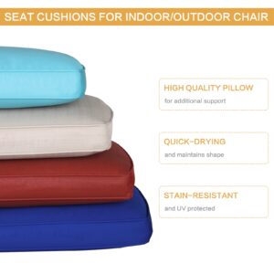 CASUAL WORLD Outdoor Chair Cushions Set of 2, Square Corner Patio Chair Seat Pads with Velcro for Outdoor Furniture, 19.3"x20.5"x3", Light Blue