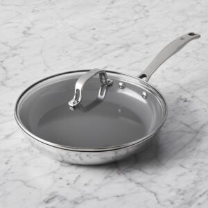 HENCKELS Clad H3 10-inch Induction Ceramic Nonstick Frying Pan with Lid, Stainless Steel, Durable and Easy to clean