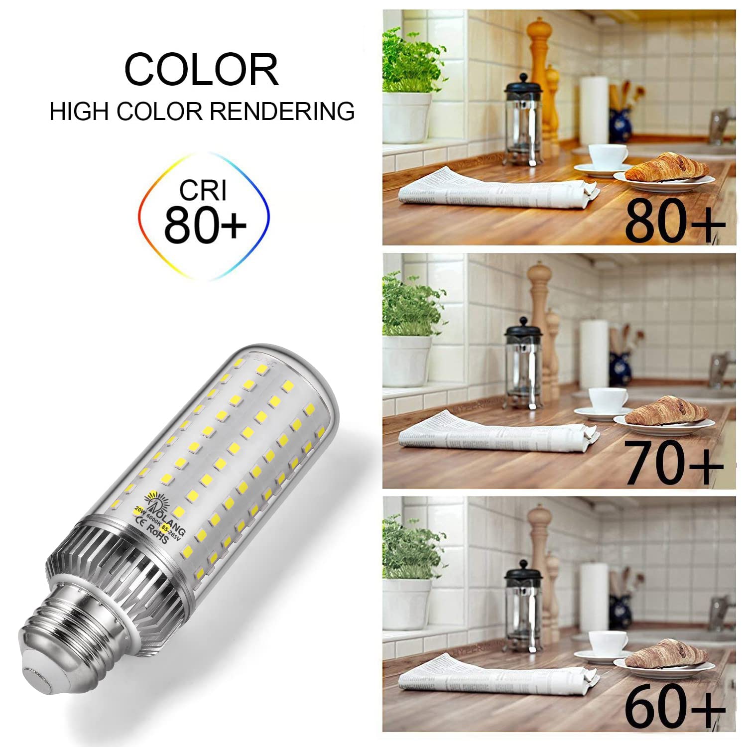 Aolang E26 LED Bulb,20W LED Corn Light Bulb 180W Equivalent 6000K Daylight White 2000LM Non-dimmable Flicker Free Ceiling Fan LED Corn Bulb for Indoor Outdoor Home Garage, 3-Pack (Daylight White)