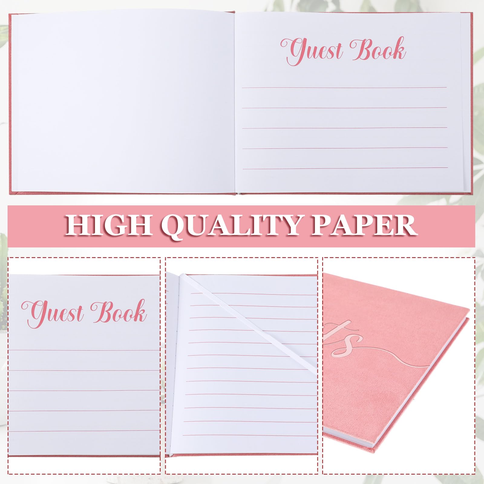 Velvet Wedding Guest Book with Pen and Pen Holder Wedding Reception Registry Books for Guests to Sign 7" x 10" Wedding Guestbook for Bridal Baby Shower Birthday Party, 120 Pages(Pink)