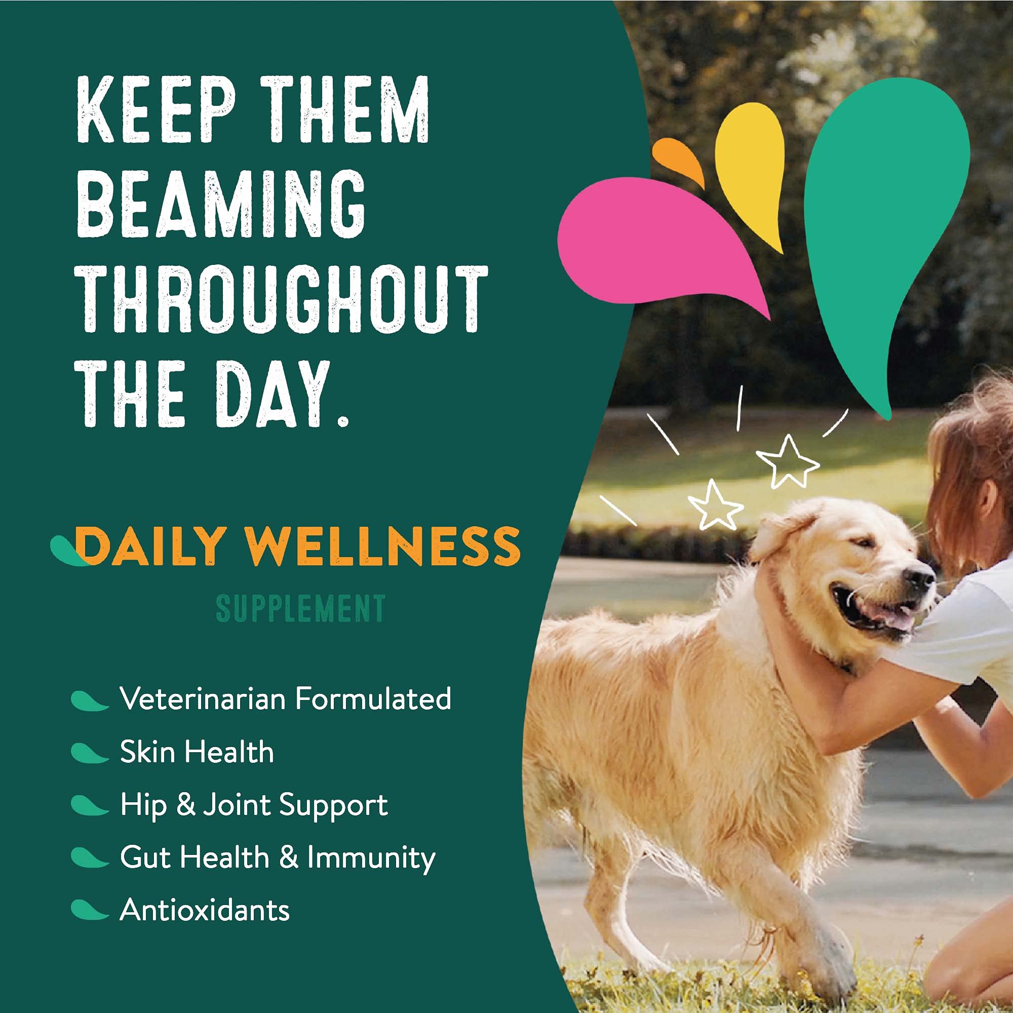 Happy Go Healthy Daily Wellness + Skin & Coat Bundle Supplements for Dogs - Probiotic & Prebiotic Benefits with Omega-3s | 2 x 21 Count Bags