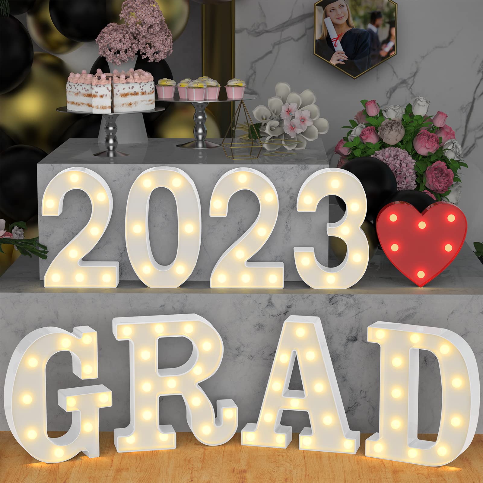 Graduation Party Decorations 2023-8 LED Long Marquee Light Up Letters 'Grad 2023' and 1 'Love' - Decor for Kindergarten Preschool High School College Graduation…