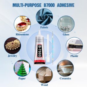 110 ml B7000 Adhesive Rhinestones Glue for Crafts, B7000 Glue Clear Glue with Glue Spreaders and Dotting Pen Tool, Multipurpose Jewlery Glue for Fabric DIY Craft Makeup Shoes Jewelry Making Nail Art