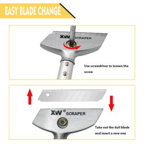 XW Razor Blade Scraper with Adjustable Handle, 23" Long Handle Heavy Duty Floor Scraper, Extra 10 PCS Blades Included